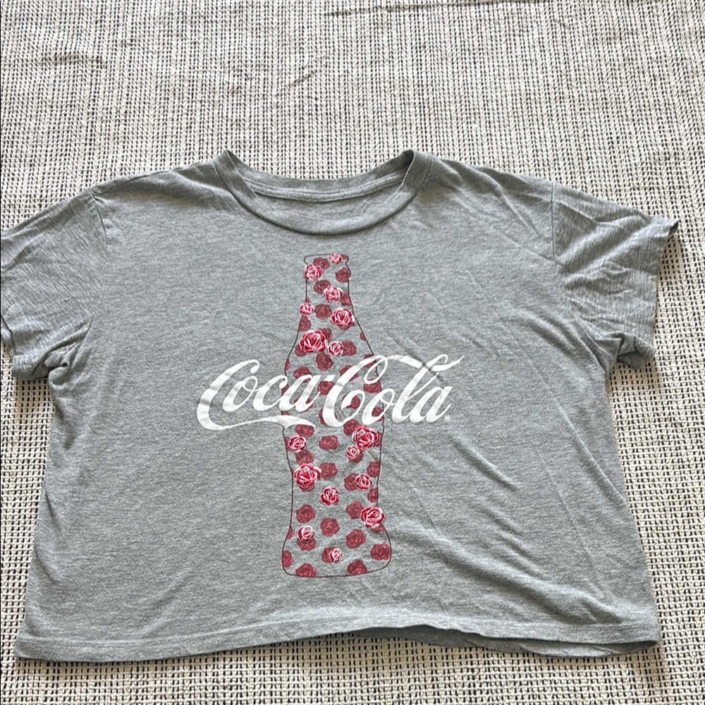 Coca Cola Gray Juniors Large Cropped T-Shirt with Embroidery